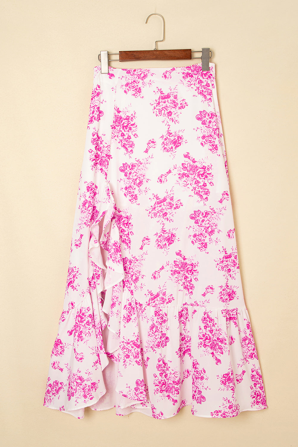 Rose Boho Floral High Waist Ruffle Split Maxi Skirt Skirts & Petticoat JT's Designer Fashion