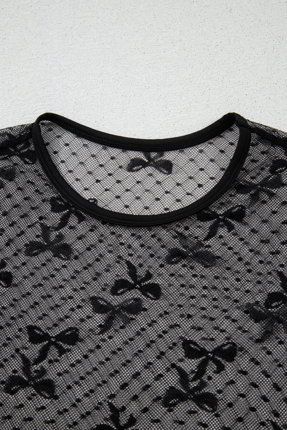 Black Bow Pattern Accent Mesh Long Sleeve Top Long Sleeve Tops JT's Designer Fashion