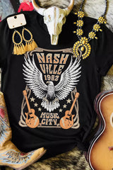 Black Vintage NASHVILLE 1982 Music City Graphic Tee Black 95%Polyester+5%Elastane Graphic Tees JT's Designer Fashion