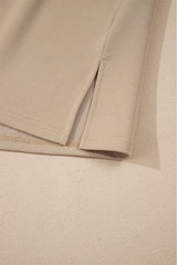 Pale Khaki Contrast V Neck Ruffled Textured Knit Top Blouses & Shirts JT's Designer Fashion