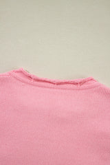 Peach Blossom Flower Detail Knitted Notched Neck Sweater Sweaters JT's Designer Fashion
