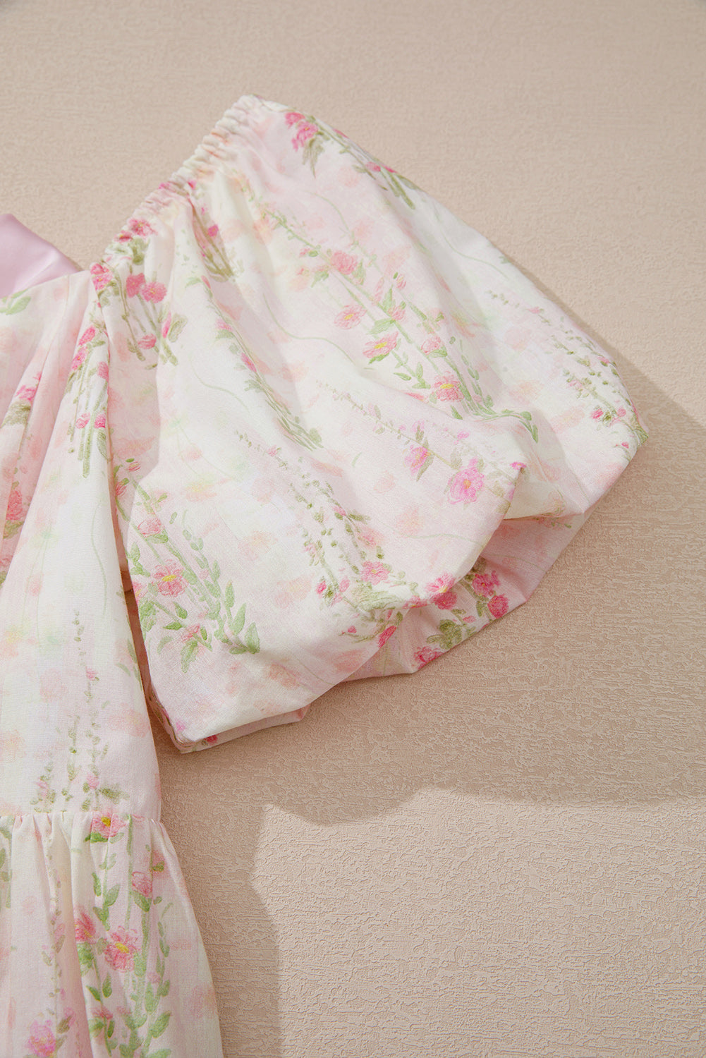 Pink Floral Puff Sleeve Square Neck Knotted Open Back Ruffled Mini Dress Floral Dresses JT's Designer Fashion