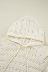 White Pointelle Knit Raglan Sleeve Hooded Sweater Sweaters JT's Designer Fashion