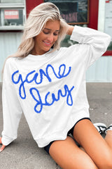 White Tinsel Game Day Drop Shoulder Graphic Sweatshirt Sweatshirts & Hoodies JT's Designer Fashion