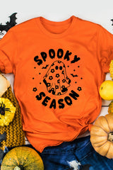 Orange SPOOKY SEASON Ghost Print Crew Neck Halloween Tee Graphic Tees JT's Designer Fashion