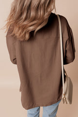 Chestnut Corduroy Flap Pocket Button Up Shacket Jackets JT's Designer Fashion