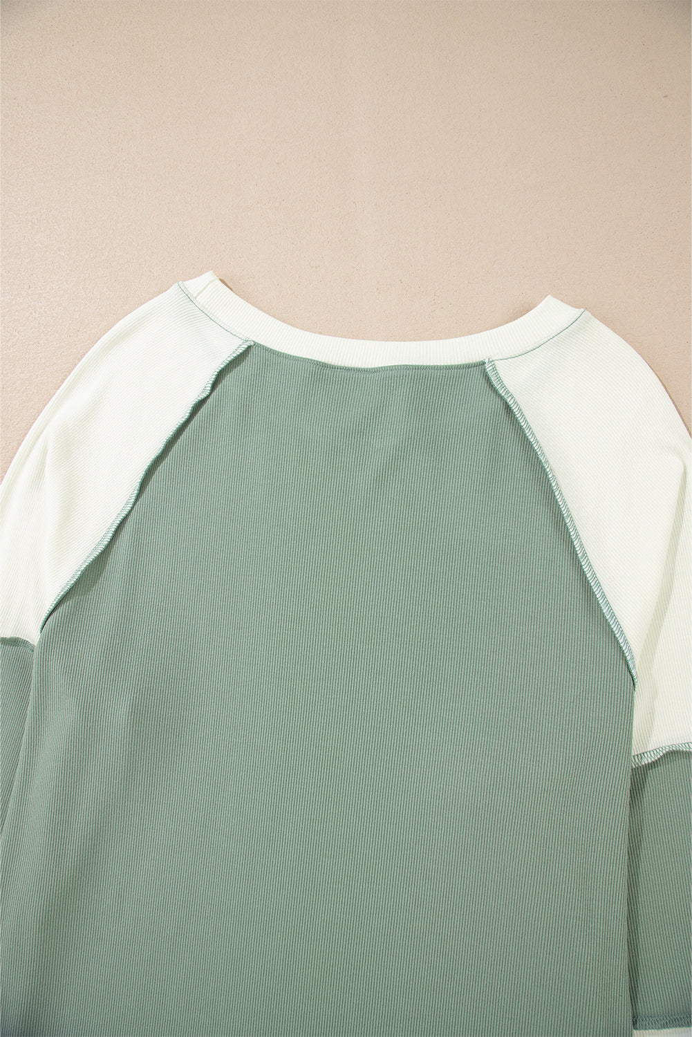 Mint Green Ribbed Colorblock Patchwork Raglan Long Sleeve Top Long Sleeve Tops JT's Designer Fashion
