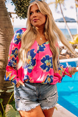 Rose Floral Pattern V Neck Balloon Sleeve Plus Size Blouse Plus Size Blouses & Shirts JT's Designer Fashion