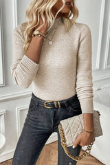 Apricot Thermal Lined Ribbed Knit Mock Neck Sweater Sweaters JT's Designer Fashion