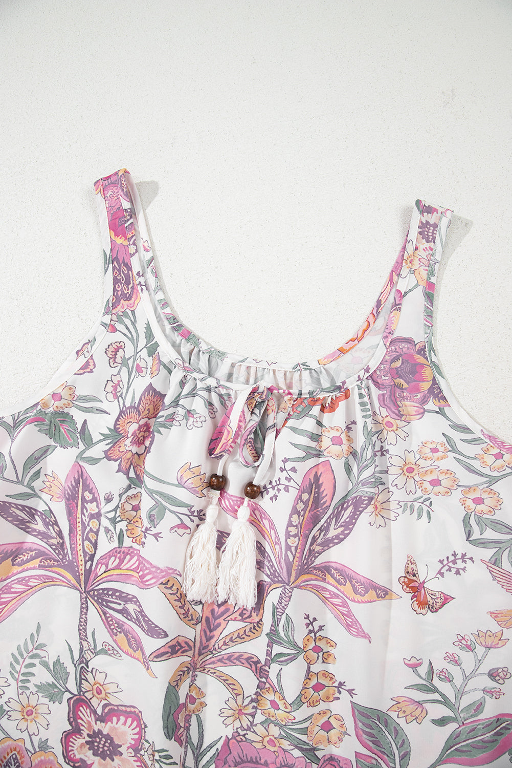Multicolour Floral Print Fringed Tie U Neck Sleeveless Mini Dress Floral Dresses JT's Designer Fashion