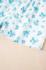 Sky Blue Floral Striped Print Contrast Patched Pocket Shirt and Shorts Set Short Sets JT's Designer Fashion