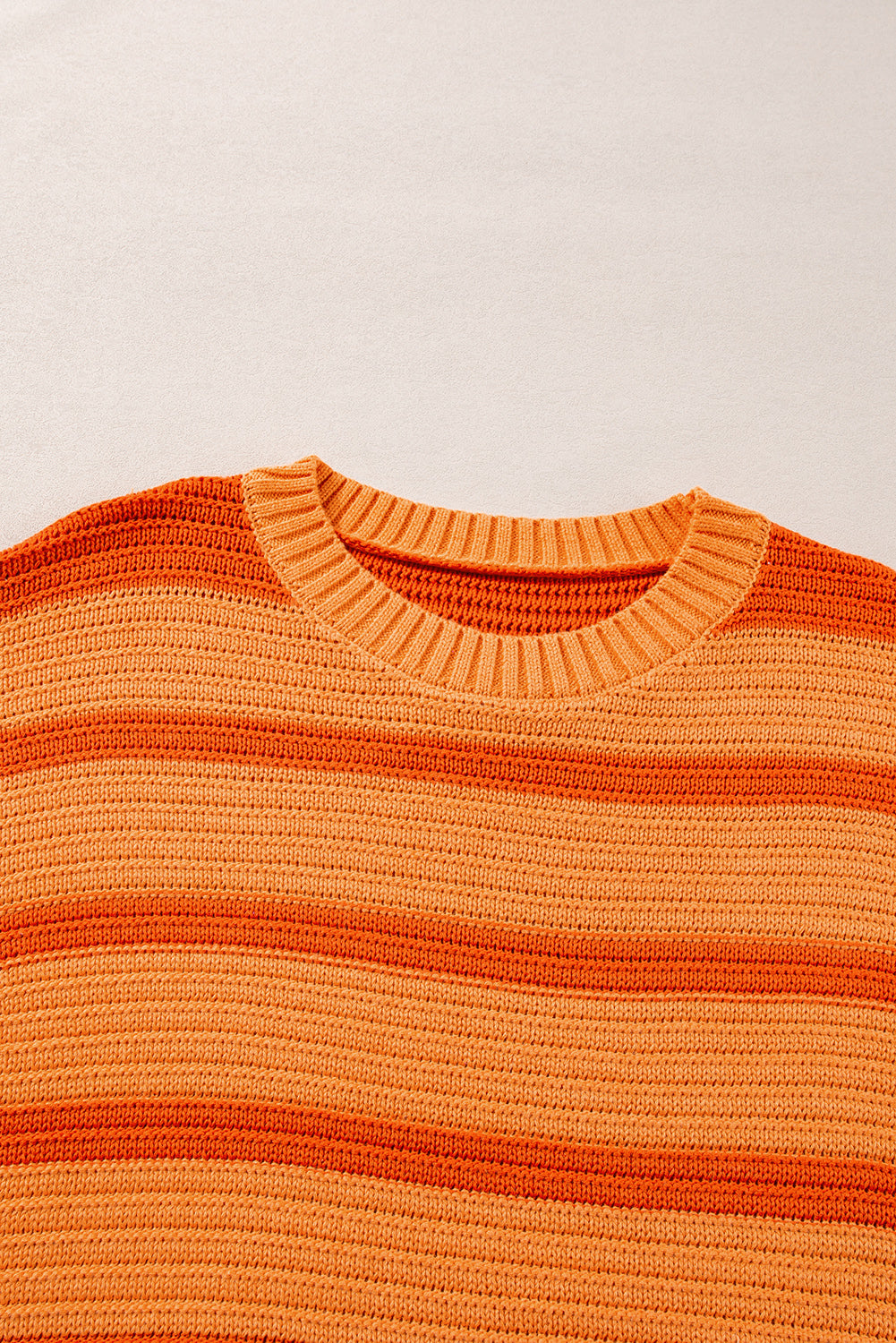 Orange Stripe Colorblock Crew Neck Drop Shoulder Loose Sweater Sweaters JT's Designer Fashion