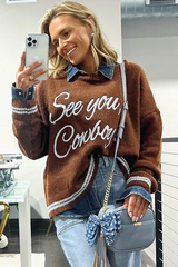 Coffee See You Cowboy Embroidered Western Graphic Sweater Sweaters JT's Designer Fashion
