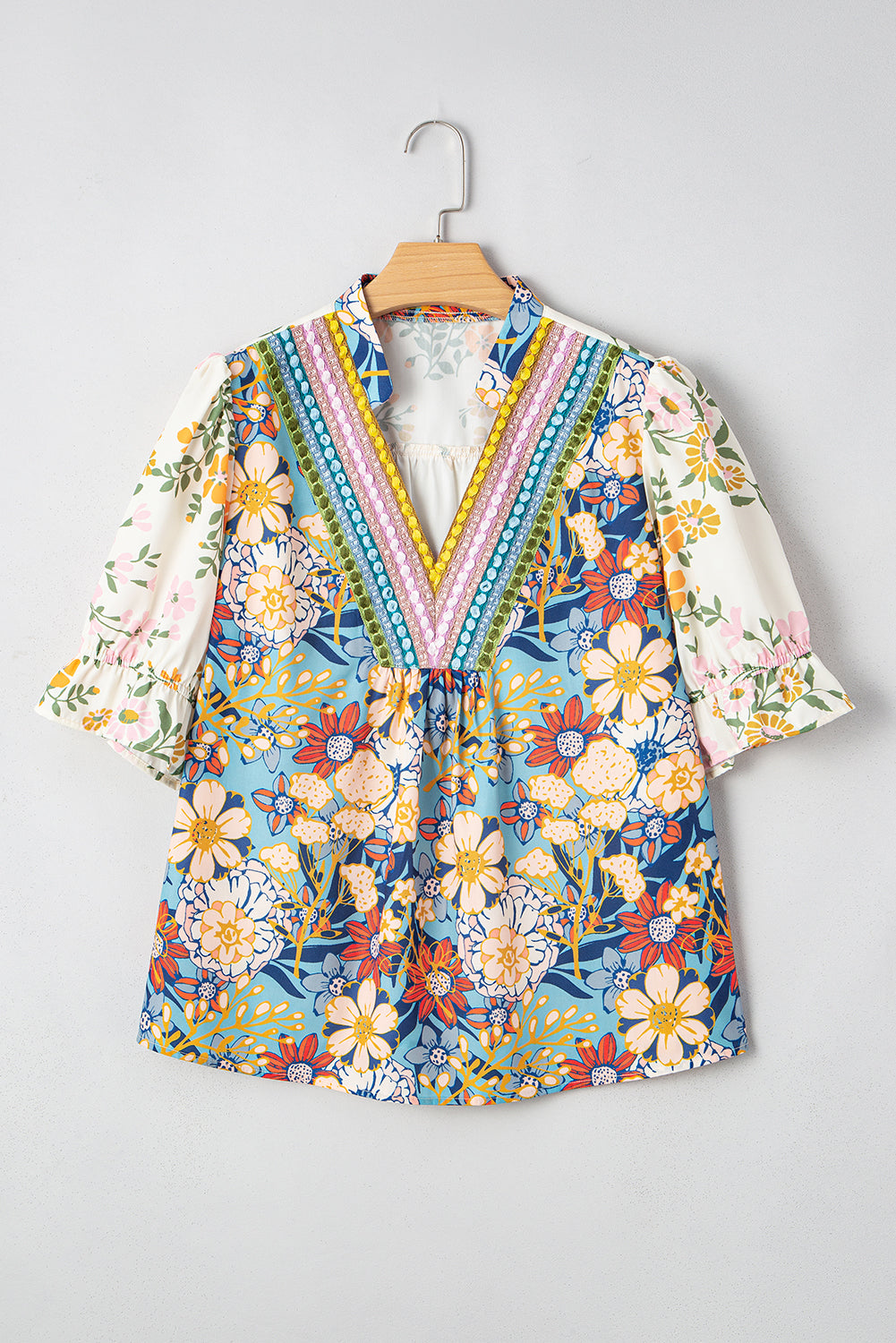 Boho Bloom Plus Size Floral Blouse – Vibrant V-Neck Tunic Top with Puff Sleeves Plus Size Blouses & Shirts JT's Designer Fashion