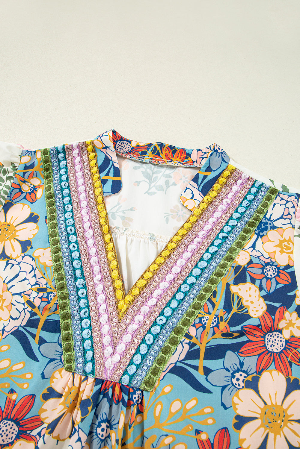 Boho Bloom Plus Size Floral Blouse – Vibrant V-Neck Tunic Top with Puff Sleeves Plus Size Blouses & Shirts JT's Designer Fashion
