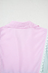 Multicolour Striped Patchwork Ric Rac Puff Sleeve Collared Mini Dress Mini Dresses JT's Designer Fashion