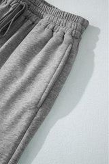 Light Grey Solid Color Fleece Lined Drawstring Waist Casual Pants Pants & Culotte JT's Designer Fashion