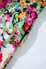 Green Floral Puff Sleeve V Neck Tassel Drawstring Dress Floral Dresses JT's Designer Fashion