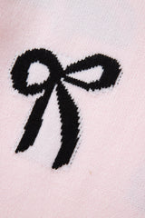 Light Pink Bow Pattern Knitted Loose Fit Sweater Sweaters JT's Designer Fashion