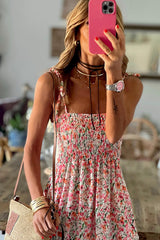 White Boho Floral Smocked Ruffled Long Dress Maxi Dresses JT's Designer Fashion