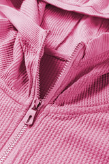 Rose Thermal Waffle Knit Full Zipper Hooded Jacket Jackets JT's Designer Fashion