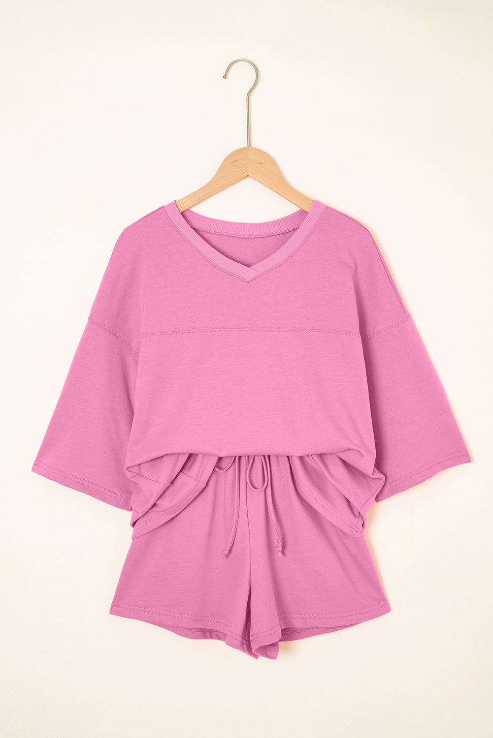 Bonbon Solid Loose V Neck Half Sleeve Tee and Shorts Short Sets JT's Designer Fashion