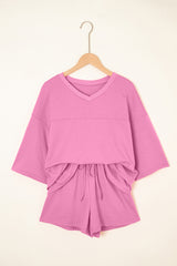 Bonbon Solid Loose V Neck Half Sleeve Tee and Shorts Short Sets JT's Designer Fashion