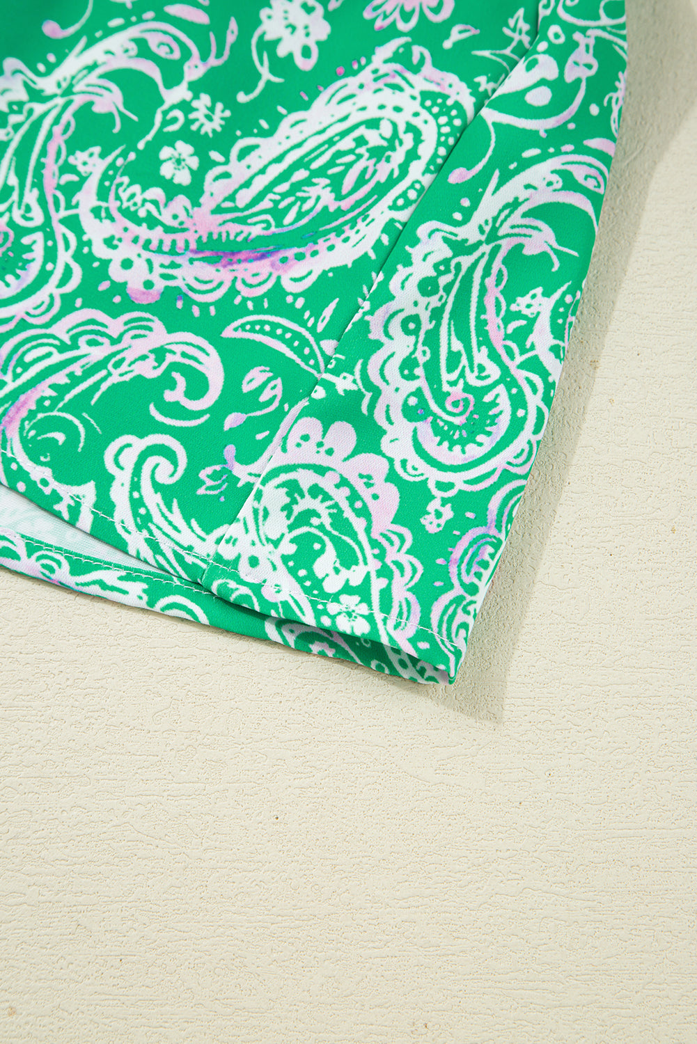 Green Paisley Print Long Sleeve Button Front Tied Waist Mini Dress Mini Dresses JT's Designer Fashion