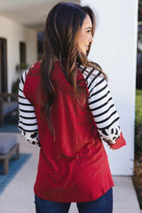 Red Striped Animal Print Colorblock Long Sleeve Top Long Sleeve Tops JT's Designer Fashion