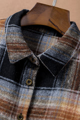 Black Oversize Rounded Hem Plaid Shacket with Slits Plaid Shackets JT's Designer Fashion