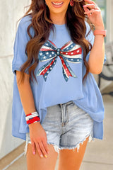 Myosotis July 4th Stars and Striped Bow Print Oversize Tee Graphic Tees JT's Designer Fashion