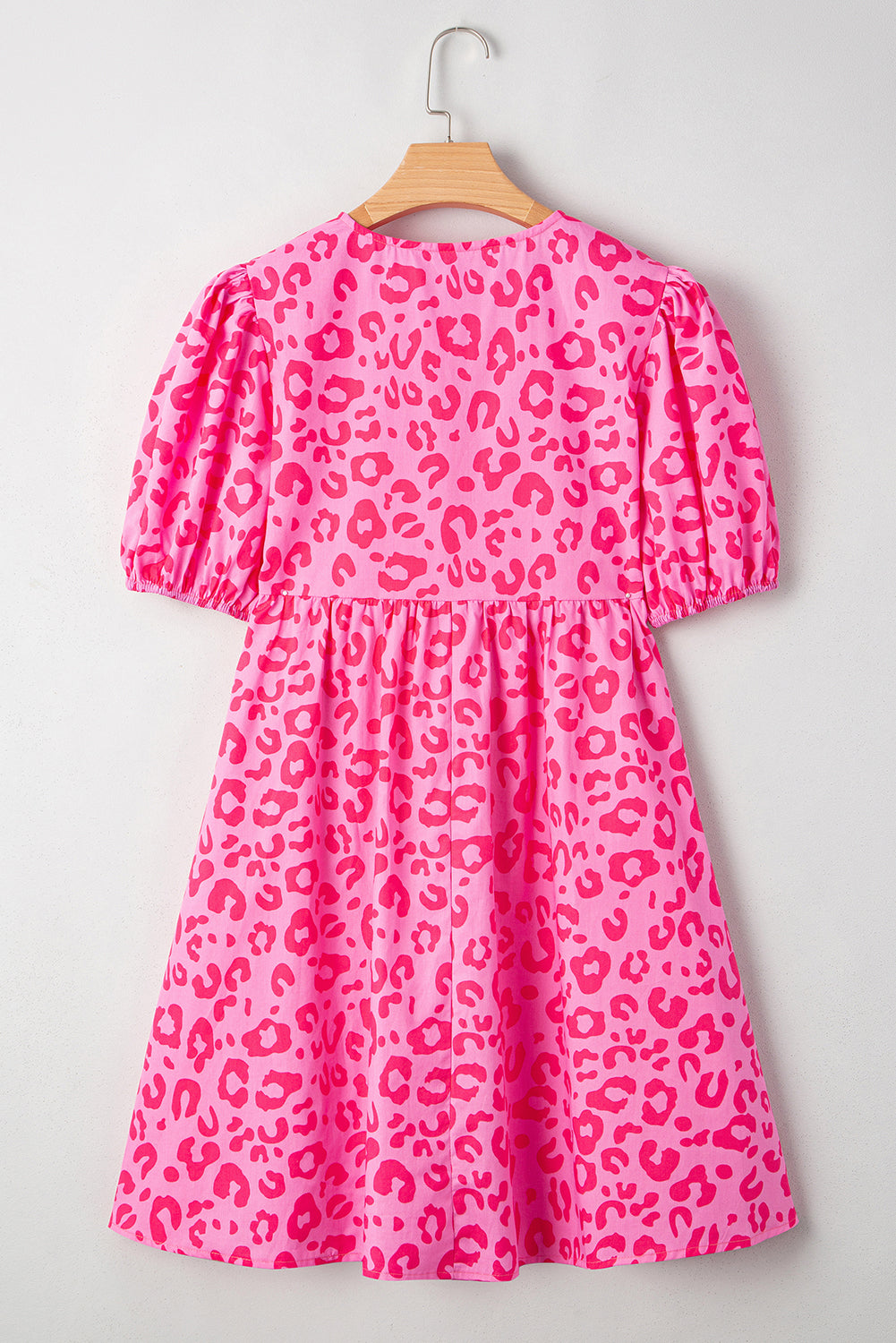 Rose Leopard Puff Sleeve Tie Front High Waist Mini Dress Mini Dresses JT's Designer Fashion