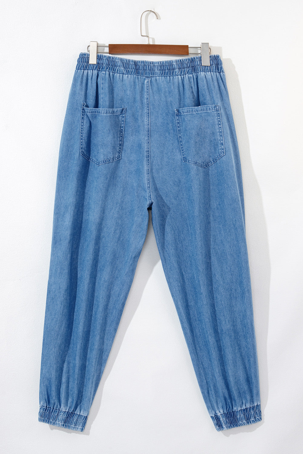 Dusk Blue Drawstring Waist Pocketed Plus Size Denim Joggers Plus Size Bottoms JT's Designer Fashion