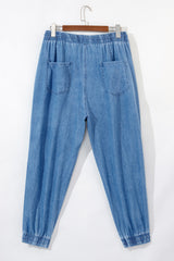 Dusk Blue Drawstring Waist Pocketed Plus Size Denim Joggers Plus Size Bottoms JT's Designer Fashion