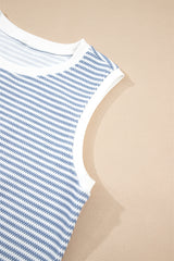 Myosotis Contrast Trim Striped Vest Drawstring Shorts Set Short Sets JT's Designer Fashion