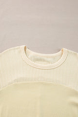 Beige Thermal Knit Patchwork Exposed Seam Long Sleeve Top Long Sleeve Tops JT's Designer Fashion