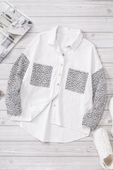 White Contrast Leopard Denim Jacket Denim Jackets JT's Designer Fashion