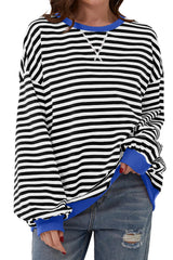 Black Stripe Oversized Contrast Trim Pullover Sweatshirt Sweatshirts & Hoodies JT's Designer Fashion
