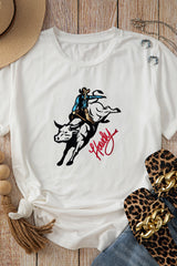 White Cowboy Howdy Embroidered Western Fashion T Shirt Graphic Tees JT's Designer Fashion