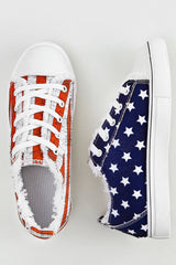 Blue American Flag Lace-up Canvas Flat Shoes Women's Shoes JT's Designer Fashion