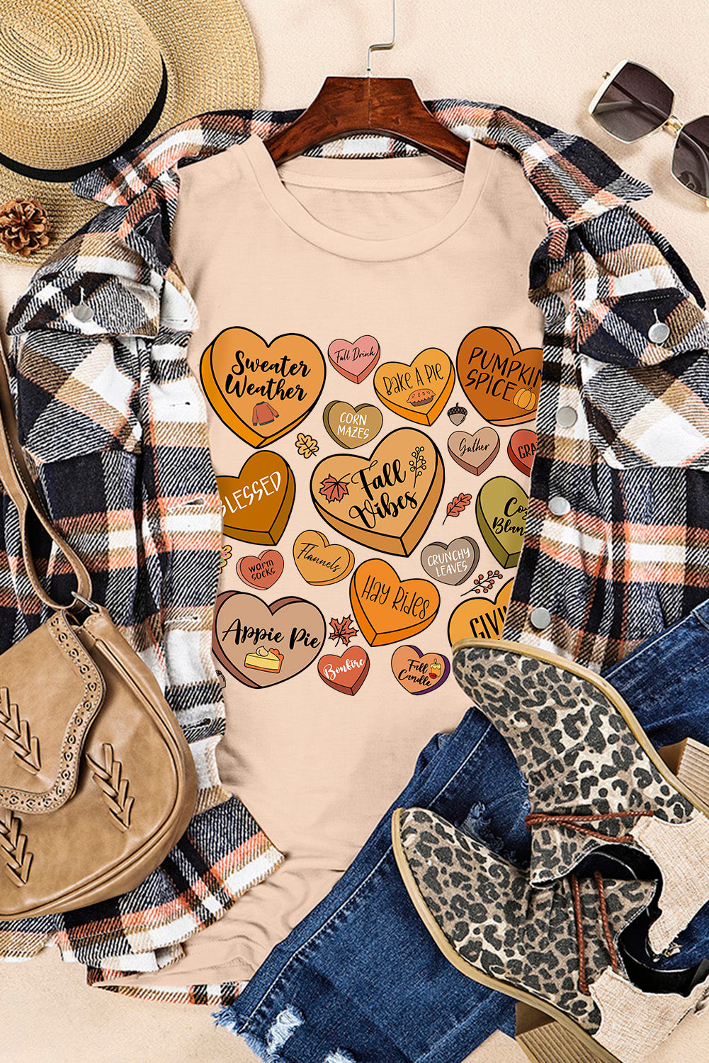 Khaki Candy Heart Thanksgiving Graphic Tee Graphic Tees JT's Designer Fashion
