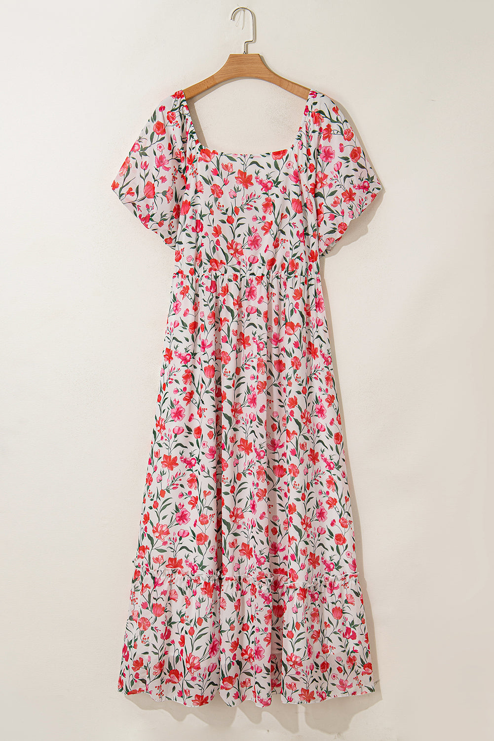 Pink Plus Size Floral Square Neck Puff Sleeve Ruffle Maxi Dress Plus Size Dresses JT's Designer Fashion