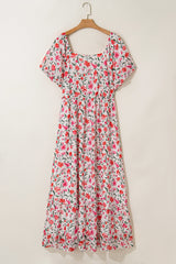 Pink Plus Size Floral Square Neck Puff Sleeve Ruffle Maxi Dress Plus Size Dresses JT's Designer Fashion