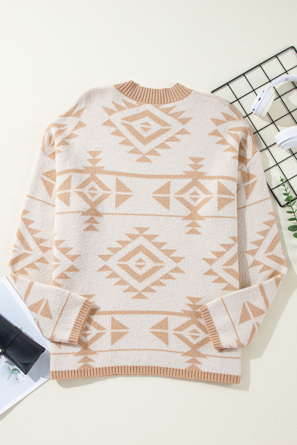 Apricot Plus Size Western Aztec Print Loose Sweater Plus Size Sweaters & Cardigans JT's Designer Fashion