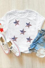 White Sequined American Flag Star Graphic T Shirt Graphic Tees JT's Designer Fashion