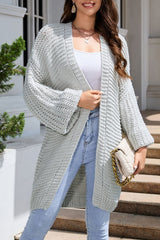 Gray Chunky Oversize Knit Drop Shoulder Puff Sleeve Cardigan Cardigans JT's Designer Fashion