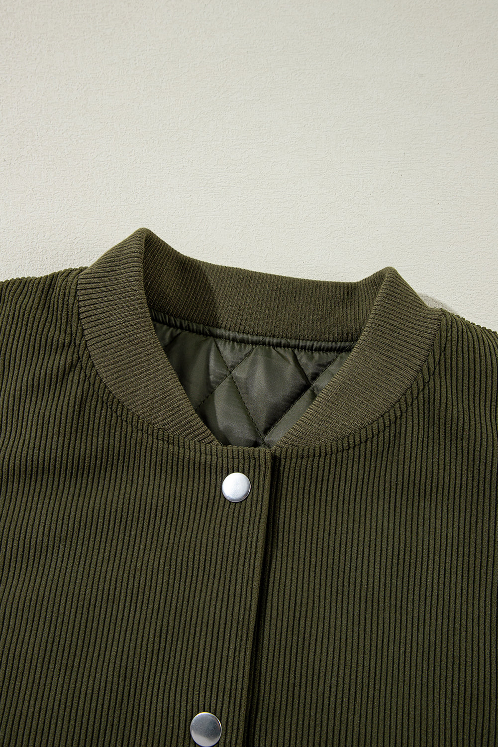 Mist Green Corduroy Fleece Patchwork Buttoned Bomber Jacket Jackets JT's Designer Fashion