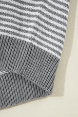 Gray Stripe Geometric Textured Drop Shoulder Sweater Sweaters JT's Designer Fashion