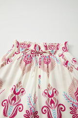 Rose Boho Printed Shirred High Waist Flowy Wide Leg Pants Pants & Culotte JT's Designer Fashion