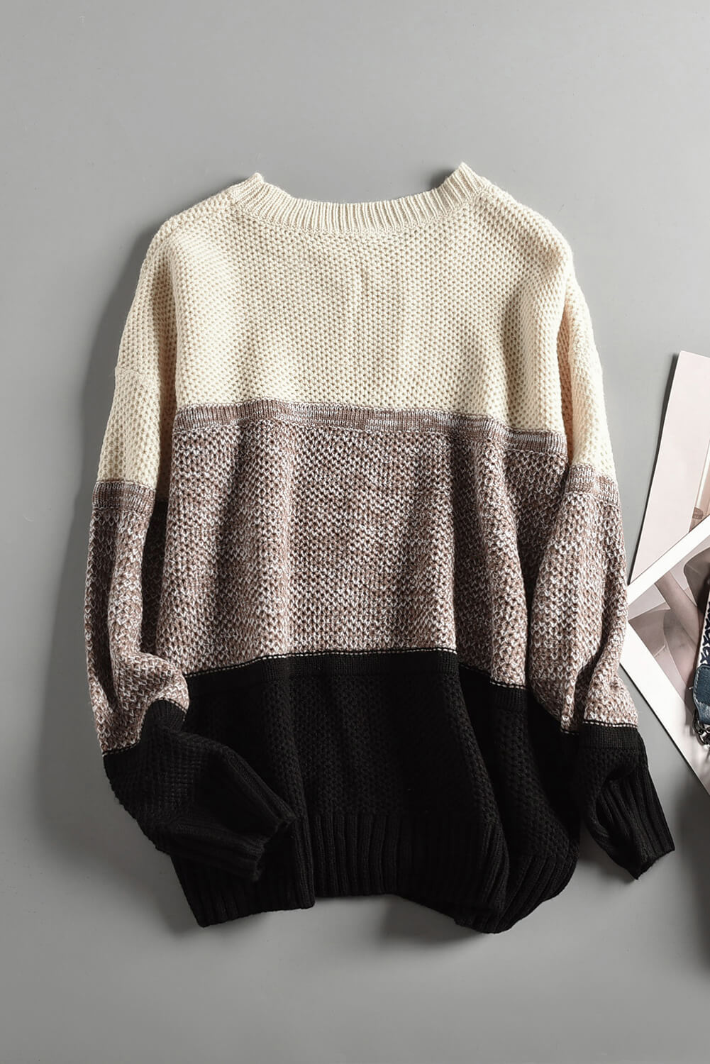 Black Color Block Netted Texture Pullover Sweater Sweaters & Cardigans JT's Designer Fashion